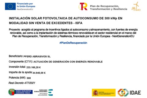 Instalación solar fotovoltaica de autoconsumo en PFERD-Abrasivos, S.L.