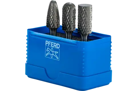 Set de fresas de metal duro 26548 dentado 3 PLUS, 3 piezas, Ø 12,7 mm, mango Ø 6,35 mm, medio universal con dentado cruzado 1