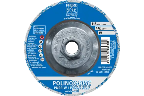 POLINOX® Unitized Disc, 4-1/2" x 1/2 x 5/8-11, T27,Fine,Soft,2SF,Silicon carbide 1