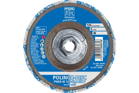 POLINOX® Unitized Disc, 5" x 1/2 x 5/8-11, T27, Fine, Soft, 2SF, Silicon carbide 1