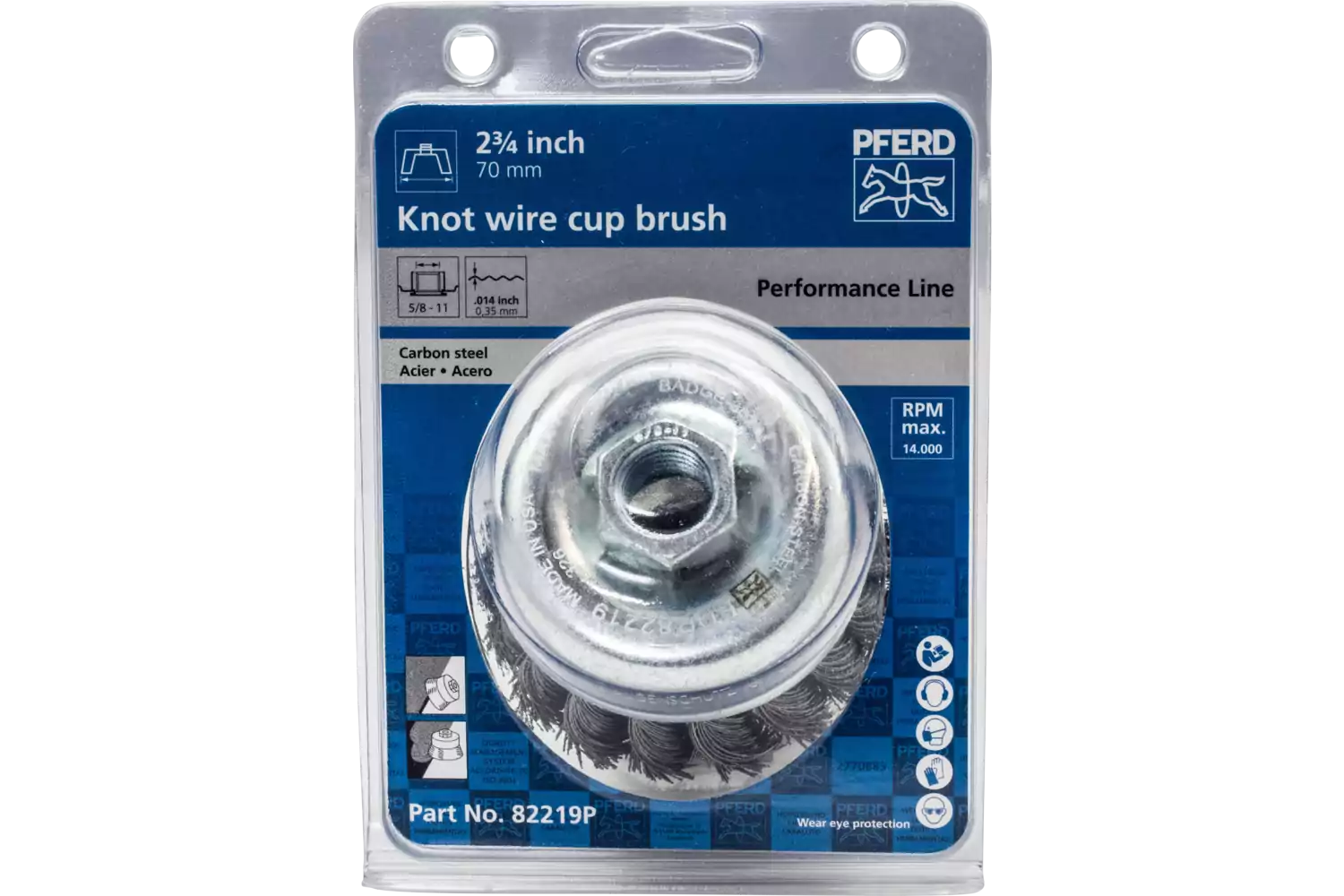 Knot Wire Cup Brush PSF 2-3/4" Dia. .014 Carbon Steel 5/8-11" Thread Retail 2