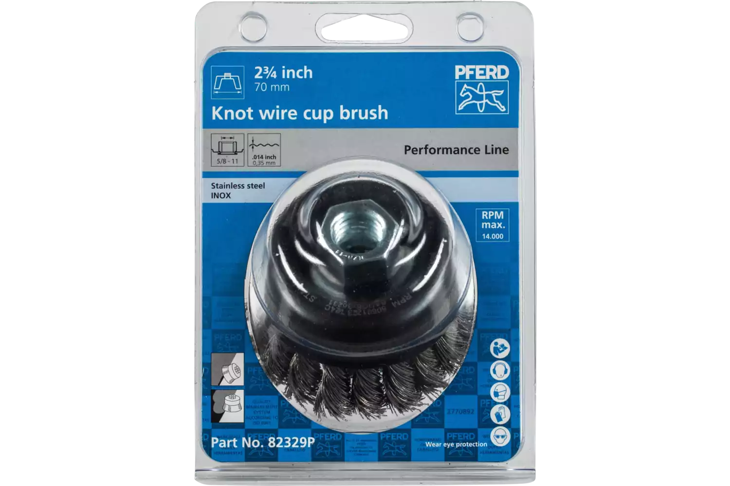 Knot Wire Cup Brush PSF 2-3/4" Dia. .014 Stainless Steel 5/8-11" Thread Retail 2