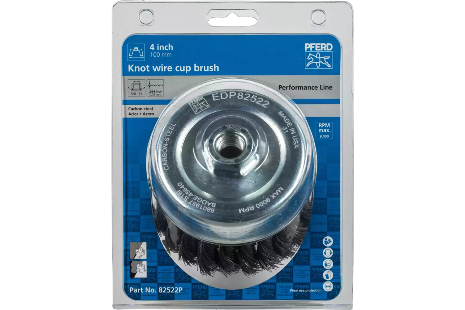 Knot Wire Cup Brush PSF 4" Dia. .014 Carbon Steel 5/8-11" Thread Retail 2