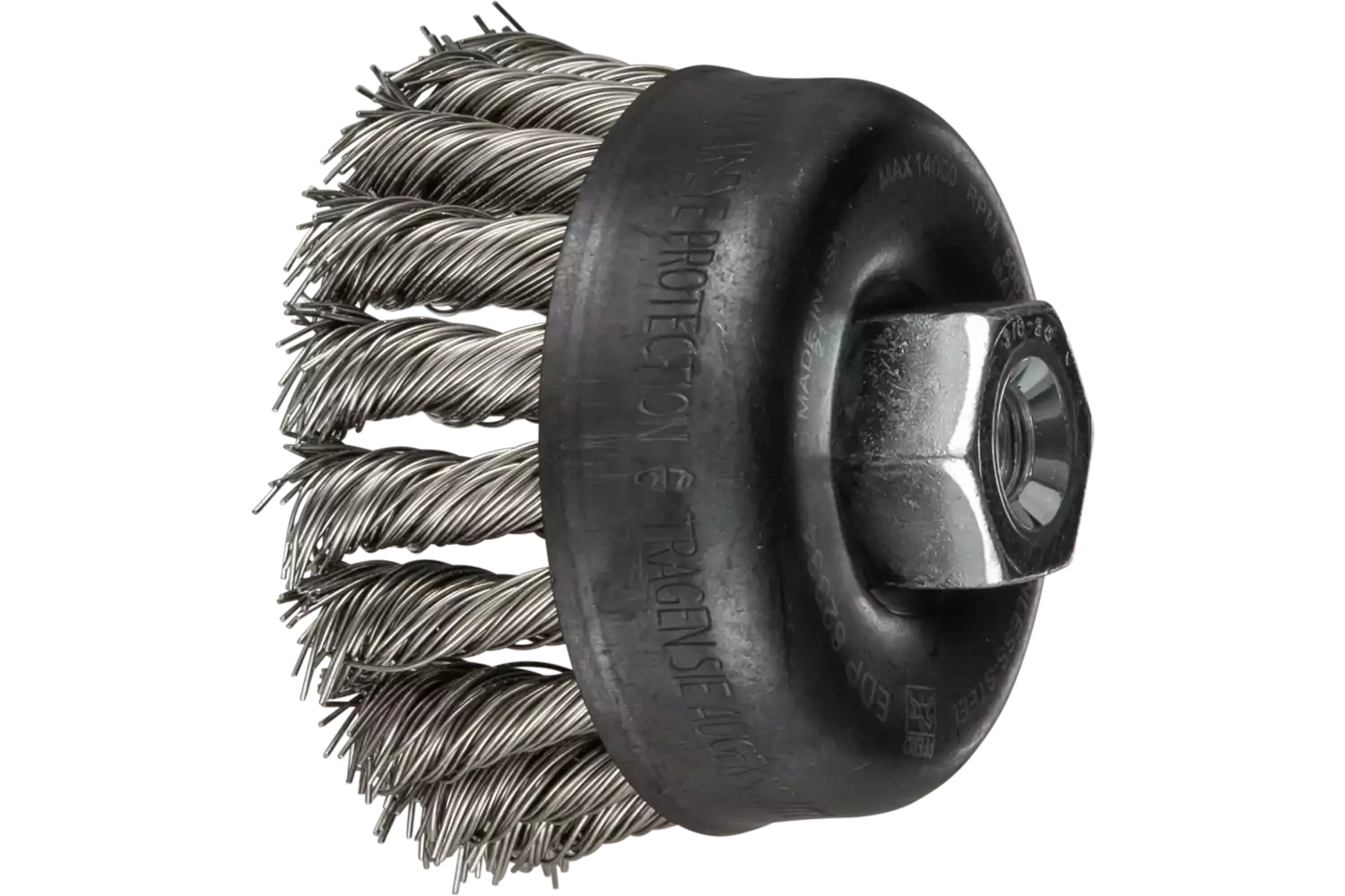 Knot Wire Cup Brush 2-3/4" Dia. .020 Stainless Steel 3/8-24 Thread 2