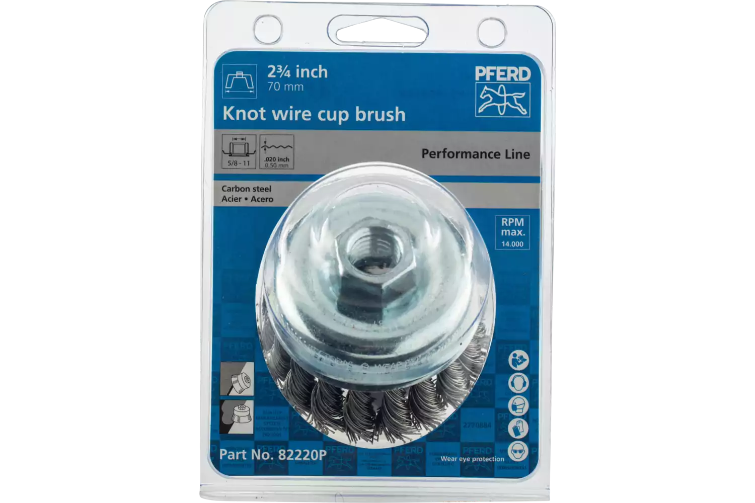 Knot Wire Cup Brush PSF 2-3/4" Dia. .020 Carbon Steel 5/8-11" Thread Retail 2