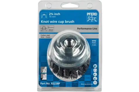 Knot Wire Cup Brush PSF 2-3/4" Dia. .020 Carbon Steel M10x1.25 Thread Retail 2