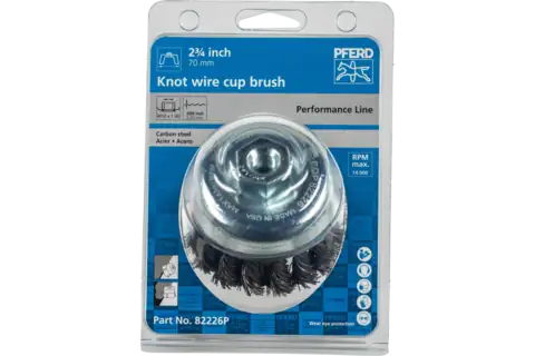 Knot Wire Cup Brush PSF 2-3/4" Dia. .020 Carbon Steel M10x1.50 Thread Retail 2