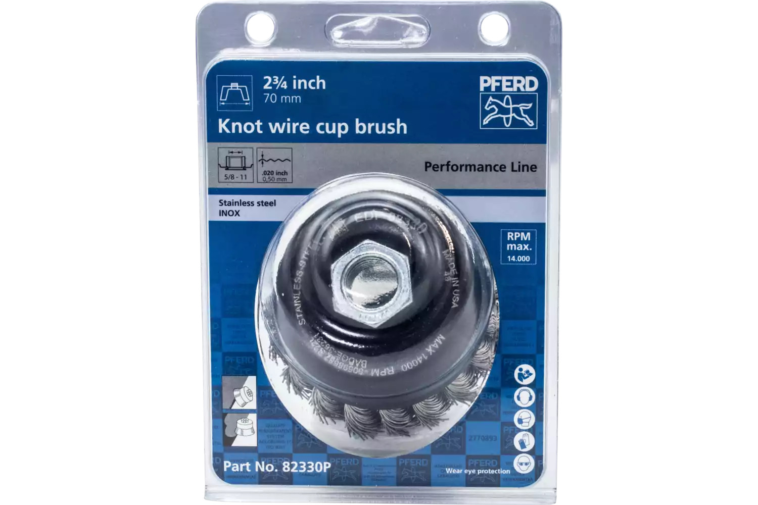 Knot Wire Cup Brush PSF 2-3/4" Dia. .020 Stainless Steel 5/8-11" Thread Retail 2
