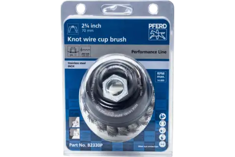 Knot Wire Cup Brush PSF 2-3/4" Dia. .020 Stainless Steel 5/8-11" Thread Retail 2