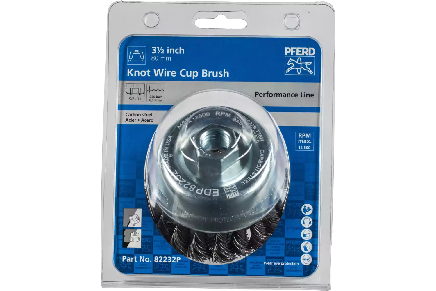 Knot Wire Cup Brush PSF 3-1/2" Dia. .020 Carbon Steel 5/8-11" Thread Retail 2