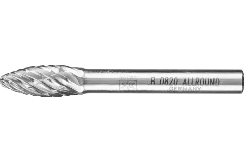 Fresa de metal duro de alto rendimiento ALLROUND forma de llama B Ø 08x20 mm, mango Ø 6 mm, basto universal 1