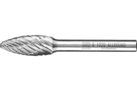 Fresa de metal duro de alto rendimiento ALLROUND forma de llama B Ø 10x25 mm, mango Ø 6 mm, basto universal 1
