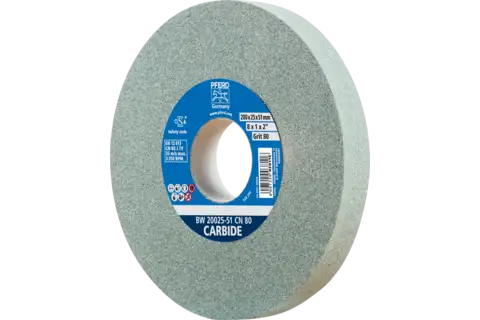 Bench grinding wheel dia. 200x25 mm centre hole dia. 51 mm SiC80 for hard materials e.g. tungsten carbide 1
