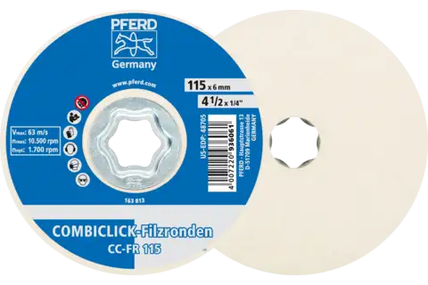 Discos de feltro COMBICLICK CC-FR com diâm. 115 mm para pré-polimento e polimento de alto brilho com uma esmerilhadeira angular