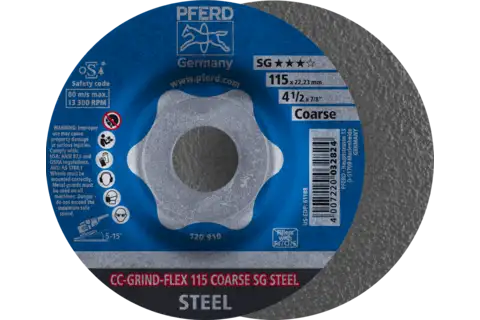 Disco abrasivo CC-GRIND FLEX 115x22,23 mm COARSE linea specialistica SG STEEL per acciaio 1