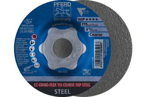 Disco abrasivo CC-GRIND FLEX 115x22,23 mm COARSE linea a massima prestazione SGP STEEL per acciaio 1