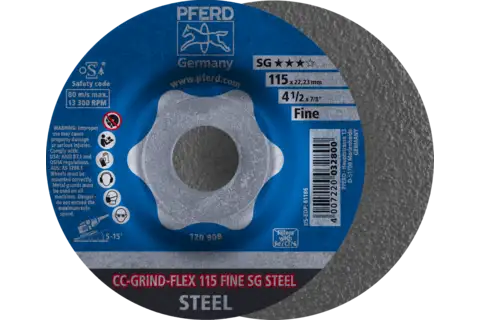 Disco abrasivo CC-GRIND FLEX 115x22,23 mm FINE linea specialistica SG STEEL per acciaio 1