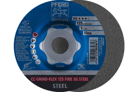Disco de desbaste CC-GRIND-FLEX 125x22,23 mm FINE línea de rendimiento SG STEEL para acero 1