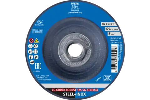 Grinding disc, CC-GRIND®-ROBUST, 5" x 5/8-11, SG STEELOX, Ceramic 2