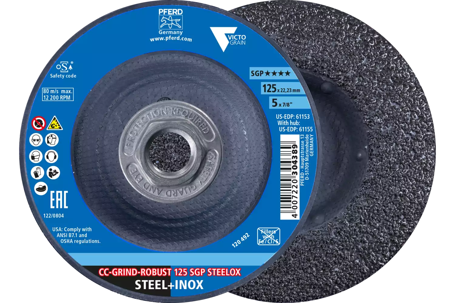 Grinding disc, CC-GRIND®-ROBUST, 5" x 5/8-11, SGP STEELOX VICTOGRAIN®, Ceramic 1