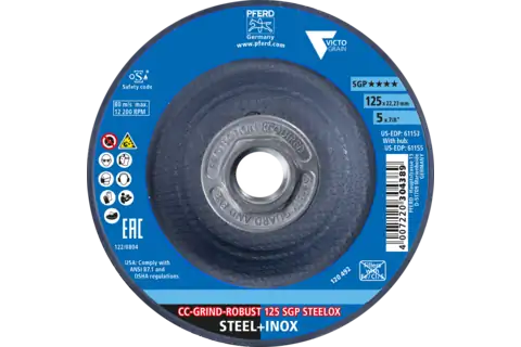 Grinding disc, CC-GRIND®-ROBUST, 5" x 5/8-11, SGP STEELOX VICTOGRAIN®, Ceramic 2