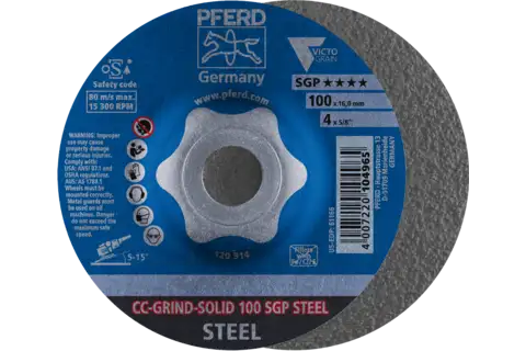 Disco abrasivo CC-GRIND SOLID 100x16 mm COARSE linea a massima prestazione SGP STEEL per acciaio 1