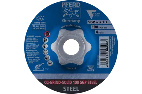 Disco abrasivo CC-GRIND SOLID 100x16 mm COARSE linea a massima prestazione SGP STEEL per acciaio 2