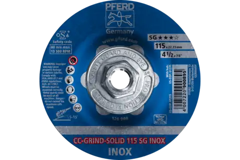 Disque abrasif CC-GRIND SOLID, 115x5/8"-11, gamme performance COARSE SG INOX pour l’acier inoxydable 1