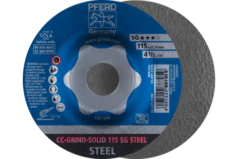 Disque abrasif CC-GRIND SOLID 115x22,23 mm, gamme performance COARSE SG STEEL pour acier 1