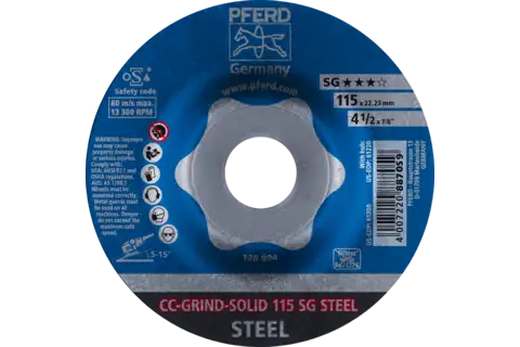 Disco abrasivo CC-GRIND SOLID 115x22,23 mm COARSE linea specialistica SG STEEL per acciaio 2