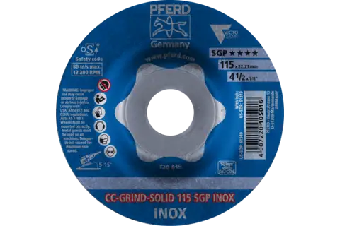 Disco de desbaste CC-GRIND-SOLID 115x22,23 mm COARSE línea especial SGP INOX para acero inoxidable 2