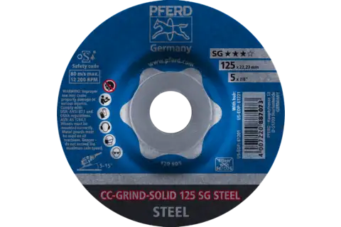 Disco de desbaste CC-GRIND-SOLID 125x22,23 mm COARSE línea de rendimiento SG STEEL para acero 2