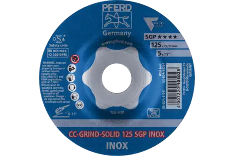 Disco abrasivo CC-GRIND SOLID 125x22,23 mm COARSE linea a massima prestazione SGP INOX per acciaio inossidabile 2