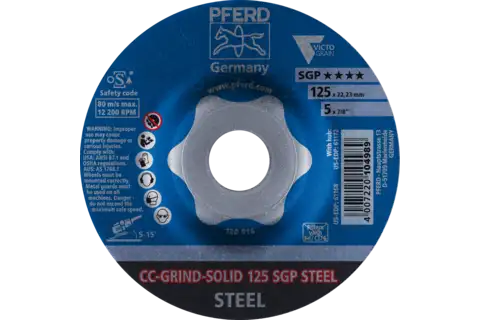 Disque abrasif CC-GRIND SOLID 125x22,23 mm, gamme spéciale COARSE SGP STEEL pour acier 2