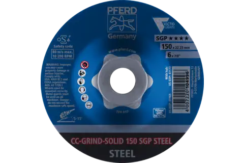 Disco abrasivo CC-GRIND SOLID 150x22,23 mm COARSE linea a massima prestazione SGP STEEL per acciaio 2