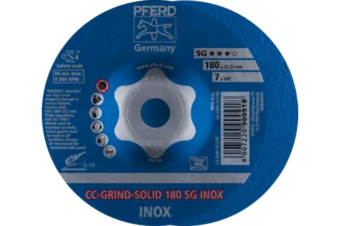 CC-GRIND SOLID Schleifscheibe 180x22,23 mm COARSE Leistungslinie SG INOX für Edelstahl 1
