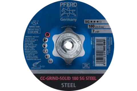 Disque abrasif CC-GRIND SOLID, 180x5/8"-11, gamme performance COARSE SG STEEL pour l’acier 1