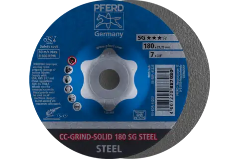 Disque abrasif CC-GRIND SOLID 180x22,23 mm, gamme performance COARSE SG STEEL pour acier 1