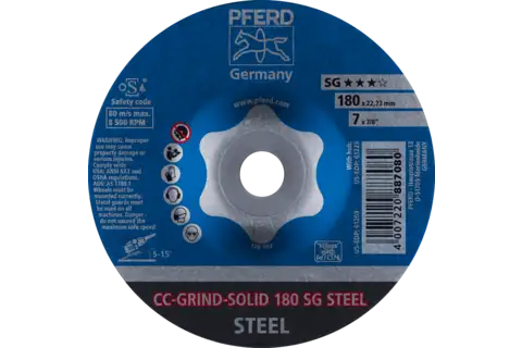 Disque abrasif CC-GRIND SOLID 180x22,23 mm, gamme performance COARSE SG STEEL pour acier 2