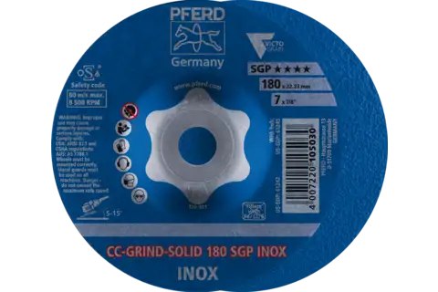Ściernica tarczowa CC-GRIND SOLID 180 × 22,23 mm COARSE, linia specjalna SGP INOX do stali szlachetnej 1
