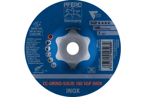Ściernica tarczowa CC-GRIND SOLID 180 × 22,23 mm COARSE, linia specjalna SGP INOX do stali szlachetnej 2