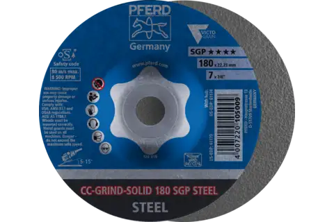 Disco abrasivo CC-GRIND SOLID 180x22,23 mm COARSE linea a massima prestazione SGP STEEL per acciaio 1
