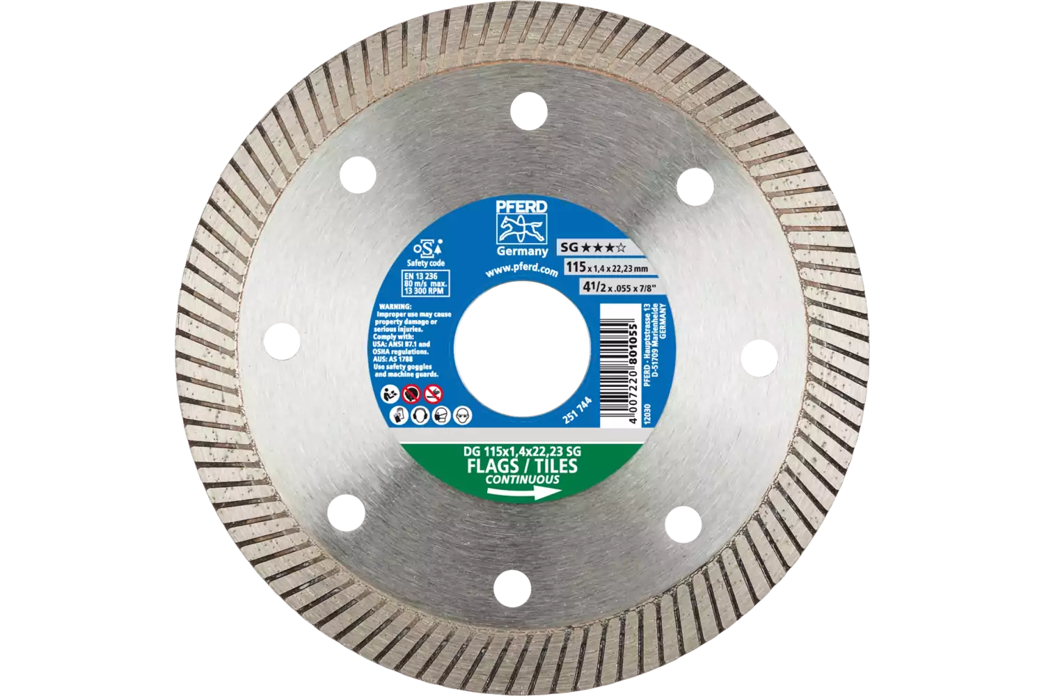 Diamond cut-off wheel DG FL 115x1.4x22.23 mm SG for cutting tiles, high cutting quality 1