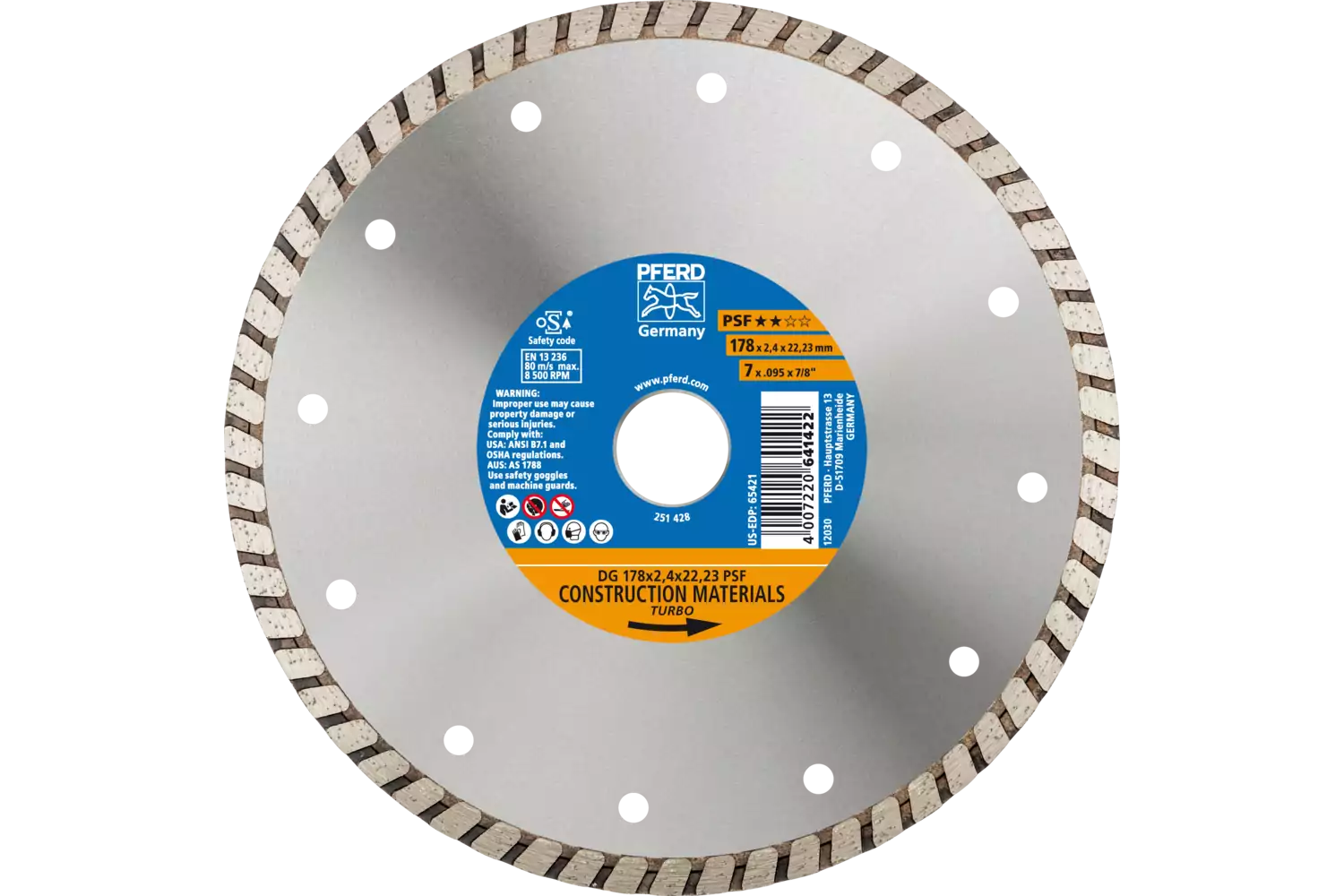 Diamond cut-off wheel DG 178x2.4x22.23 mm PSF for cutting stone/concrete, high cutting quality 1