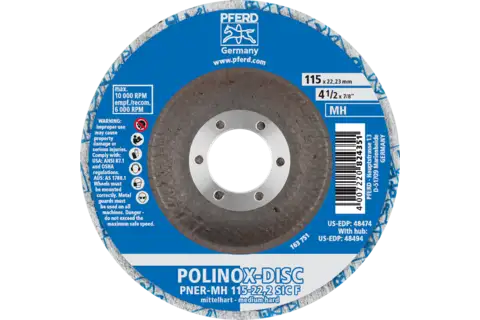 Disco de vellón prensado POLINOX DISC PNER Ø 115 mm agujero Ø 22,23 mm semiduro SIC fino para acabado 3