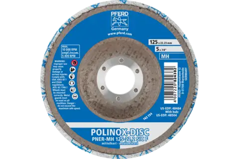 Disco compatto in non tessuto POLINOX PNER Ø 125 mm, foro Ø 22,23 mm medio-duro SIC per finitura 3