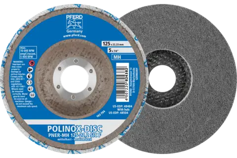 POLINOX geperste vliesschijf PNER Ø 125 mm asgat-Ø 22,23 mm middelhard SIC fijn voor finishen 1