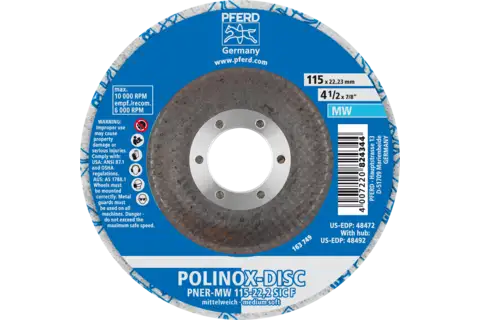 POLINOX verpresste Vlies-Disc PNER Ø 115 mm Bohrung-Ø 22,23 mm Mittelweich SIC Fein für Finish 3