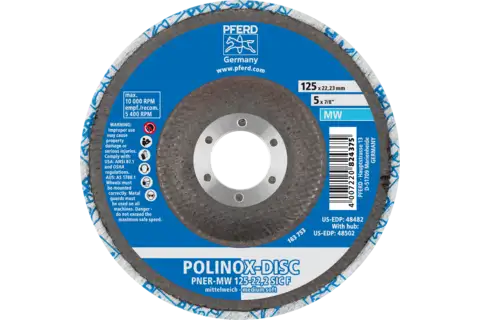 POLINOX presli elyaf disk PNER çap 125 mm merkez delik çapı 22,23 mm orta- yumuşak SIC hassas finisaj için 3