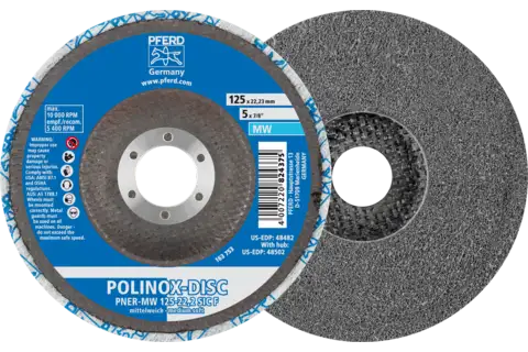 POLINOX presli elyaf disk PNER çap 125 mm merkez delik çapı 22,23 mm orta- yumuşak SIC hassas finisaj için 1